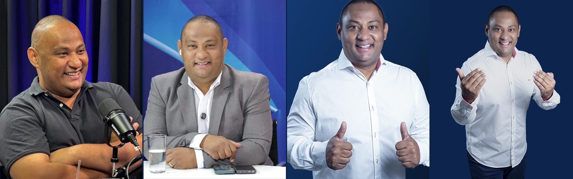 Montagem de fotos da trajetória de Danilo Palma: rádio, empresa, gestão pública e televisão